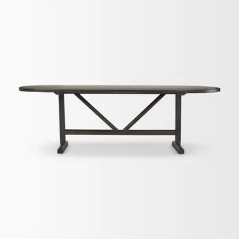 94" Dark Brown Solid Wood Trestle Base Oval Dining Table