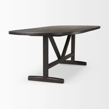 94" Dark Brown Solid Wood Trestle Base Oval Dining Table