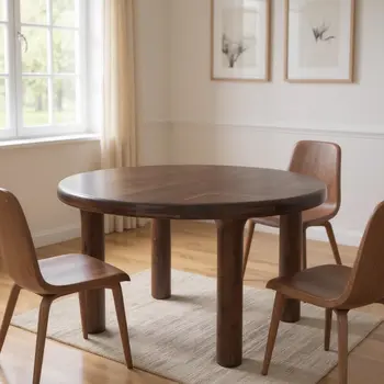 48" Brown Solid Wood Round Top Dining Table