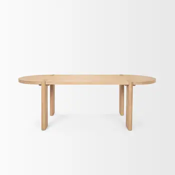 91" Light Brown Wood Oval Dining Table