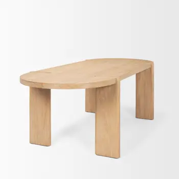 91" Light Brown Wood Oval Dining Table