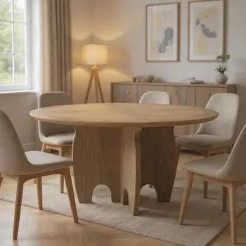 59" Brown Solid Wood Pedestal Base Round Top Dining Table