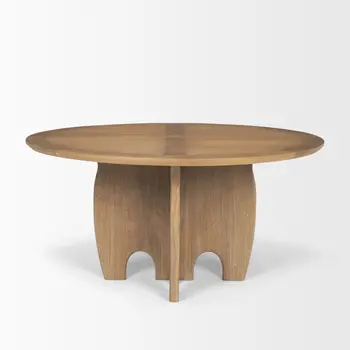 59" Brown Solid Wood Pedestal Base Round Top Dining Table