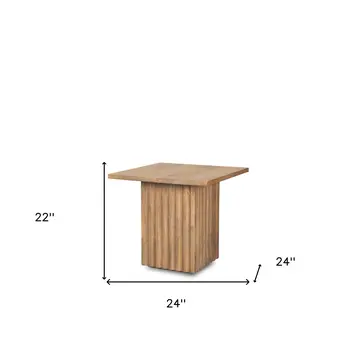 22" Brown Solid Wood Square Block End Table