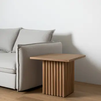 22" Brown Solid Wood Square Block End Table