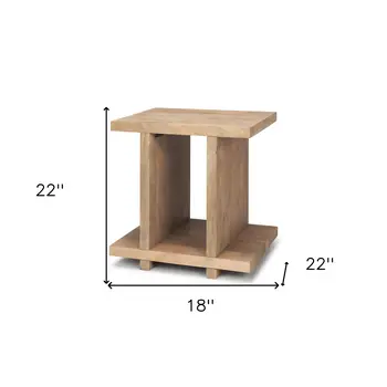 22" Brown Solid Wood Sled End Table With Shelf