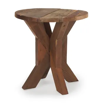 26" Brown Distressed Reclaimed Wood End Table