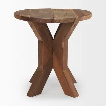 26" Brown Distressed Reclaimed Wood End Table