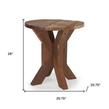 26" Brown Distressed Reclaimed Wood End Table