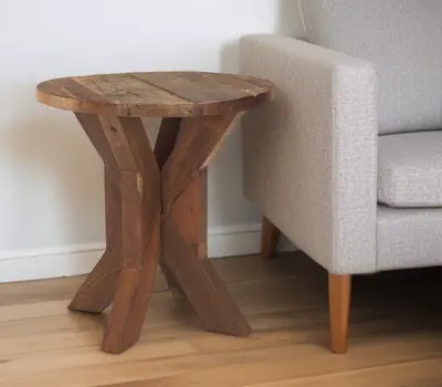26" Brown Distressed Reclaimed Wood End Table