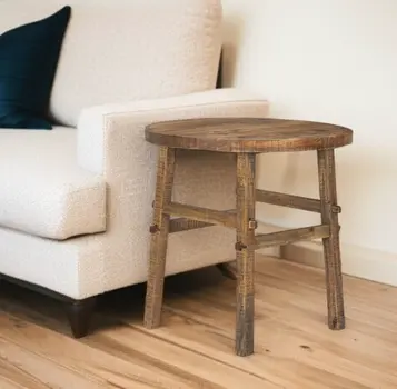 26" Brown Distressed Solid Wood End Table