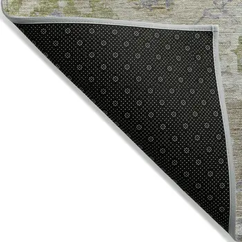 8' Beige Gray And Green Round Floral Washable Indoor Outdoor Area Rug