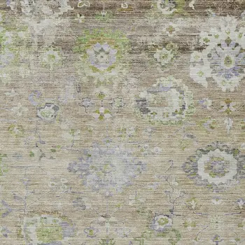 8' X 10' Beige Gray And Green Floral Washable Indoor Outdoor Area Rug
