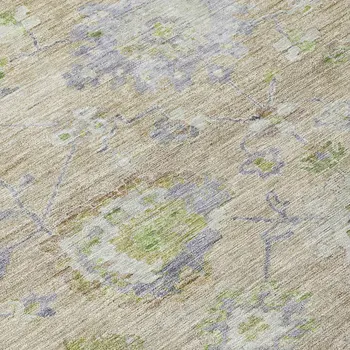 8' X 10' Beige Gray And Green Floral Washable Indoor Outdoor Area Rug
