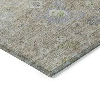 10' X 14' Beige Gray And Green Floral Washable Indoor Outdoor Area Rug