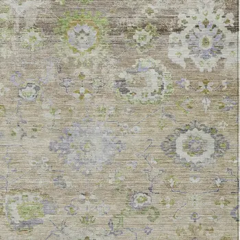 10' X 14' Beige Gray And Green Floral Washable Indoor Outdoor Area Rug