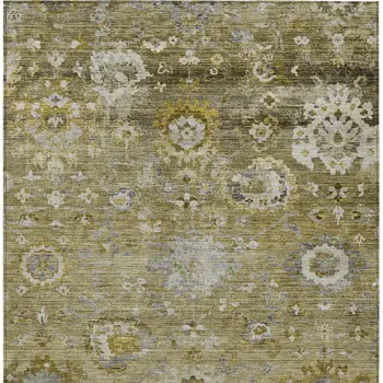 5' X 8' Brown Green And Gray Floral Washable Indoor Outdoor Area Rug