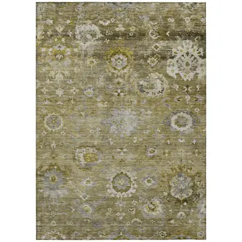 10' X 14' Brown Green And Gray Floral Washable Indoor Outdoor Area Rug