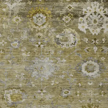 10' X 14' Brown Green And Gray Floral Washable Indoor Outdoor Area Rug