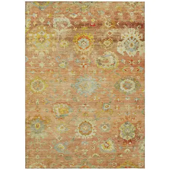 5' X 8' Coral Blue And Green Floral Washable Indoor Outdoor Area Rug