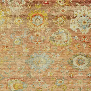 5' X 8' Coral Blue And Green Floral Washable Indoor Outdoor Area Rug
