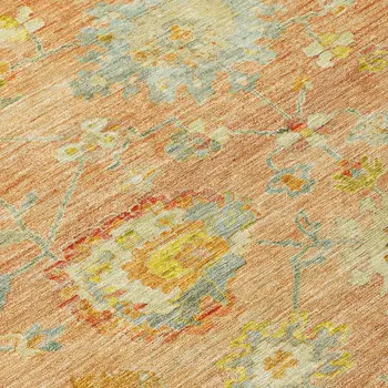 5' X 8' Coral Blue And Green Floral Washable Indoor Outdoor Area Rug