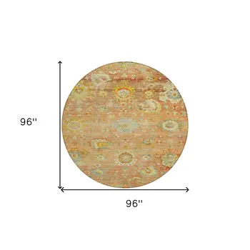 8' Coral Blue And Green Round Floral Washable Indoor Outdoor Area Rug