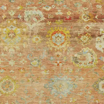 8' X 10' Coral Blue And Green Floral Washable Indoor Outdoor Area Rug