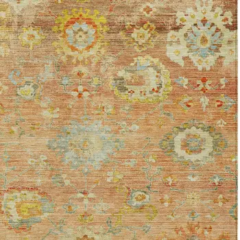 10' X 14' Coral Blue And Green Floral Washable Indoor Outdoor Area Rug