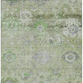 5' X 8' Mint Green And Gray Floral Washable Indoor Outdoor Area Rug