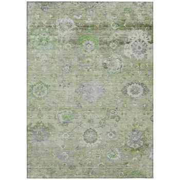 5' X 8' Mint Green And Gray Floral Washable Indoor Outdoor Area Rug