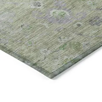 8' Mint Green And Gray Round Floral Washable Indoor Outdoor Area Rug