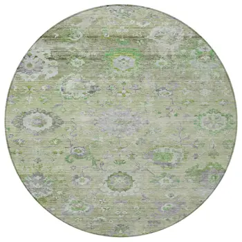 8' Mint Green And Gray Round Floral Washable Indoor Outdoor Area Rug