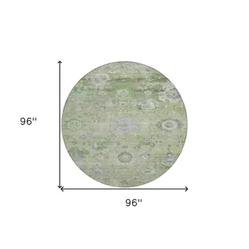 8' Mint Green And Gray Round Floral Washable Indoor Outdoor Area Rug