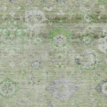 8' X 10' Mint Green And Gray Floral Washable Indoor Outdoor Area Rug