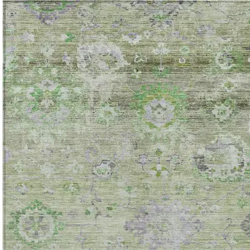 10' X 14' Mint Green And Gray Floral Washable Indoor Outdoor Area Rug