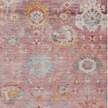 5' X 8' Pink Gray And Gold Floral Washable Indoor Outdoor Area Rug