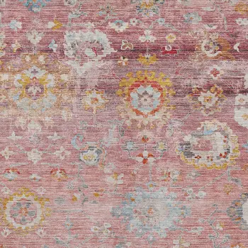 9' X 12' Pink Gray And Gold Floral Washable Indoor Outdoor Area Rug