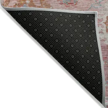 10' X 14' Pink Gray And Gold Floral Washable Indoor Outdoor Area Rug