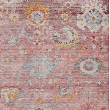 10' X 14' Pink Gray And Gold Floral Washable Indoor Outdoor Area Rug