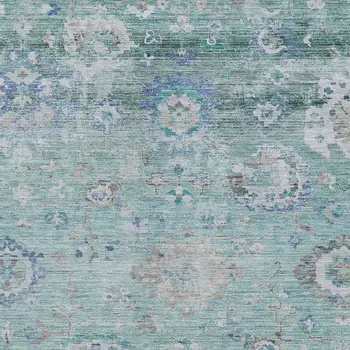 3' X 5' Blue And Gray Floral Washable Indoor Outdoor Area Rug