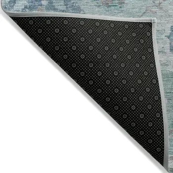 8' X 10' Blue And Gray Floral Washable Indoor Outdoor Area Rug