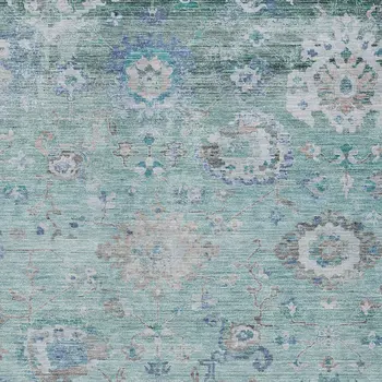8' X 10' Blue And Gray Floral Washable Indoor Outdoor Area Rug