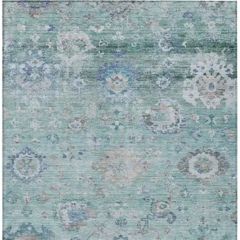 9' X 12' Blue And Gray Floral Washable Indoor Outdoor Area Rug