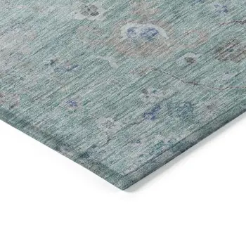 9' X 12' Blue And Gray Floral Washable Indoor Outdoor Area Rug