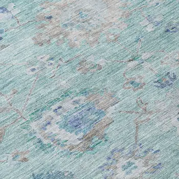 9' X 12' Blue And Gray Floral Washable Indoor Outdoor Area Rug