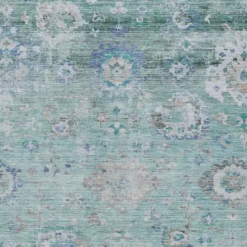 10' X 14' Blue And Gray Floral Washable Indoor Outdoor Area Rug