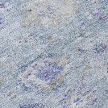 5' X 8' Sky Blue Purple And Gray Floral Washable Indoor Outdoor Area Rug