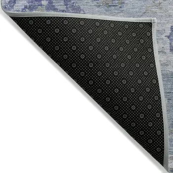 9' X 12' Sky Blue Purple And Gray Floral Washable Indoor Outdoor Area Rug