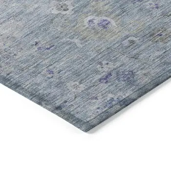 9' X 12' Sky Blue Purple And Gray Floral Washable Indoor Outdoor Area Rug